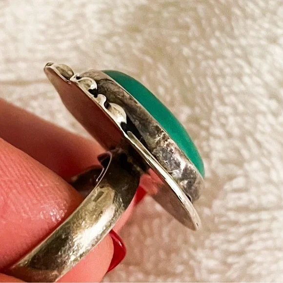 Vintage Sterling silver 925 malachite southwestern Adjustable Ring 6.5 to 8.5 - Picture 2 of 5
